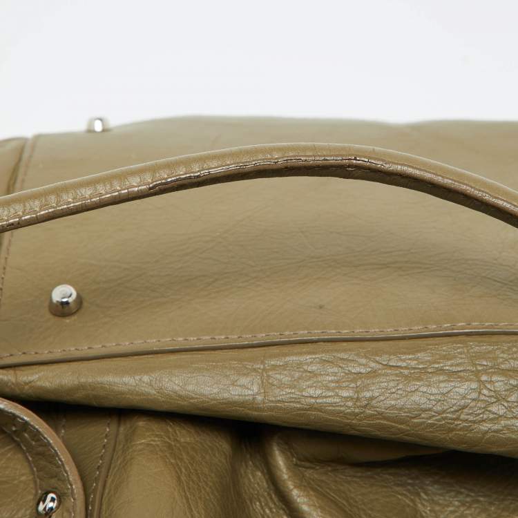 Pre Owned Furla Green Leather Top Zip Tote