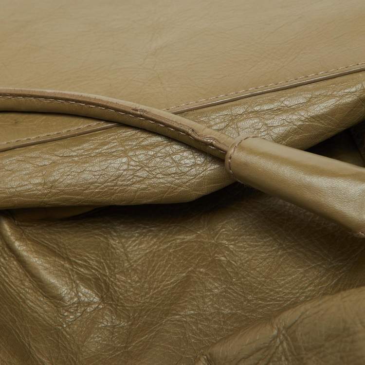 Pre Owned Furla Green Leather Top Zip Tote