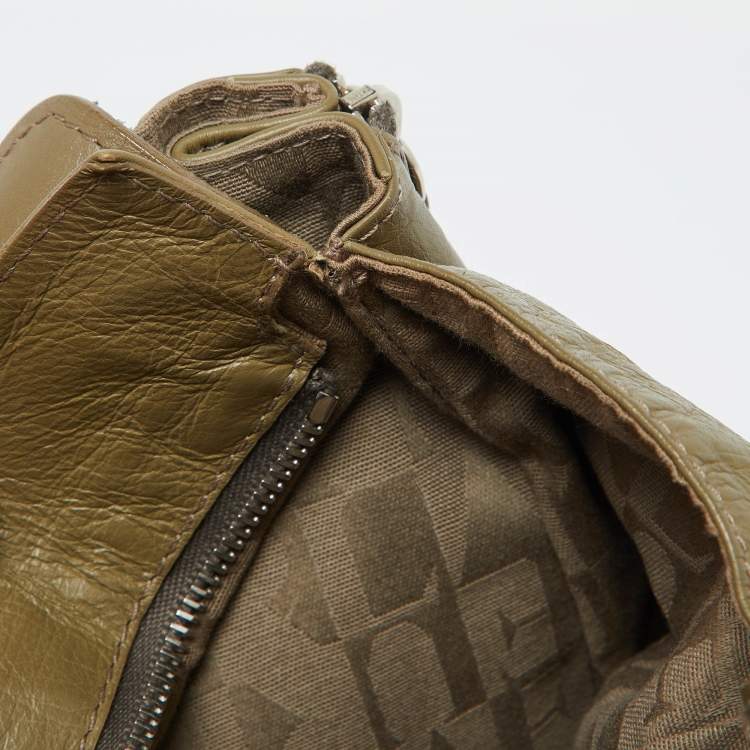 Pre Owned Furla Green Leather Top Zip Tote