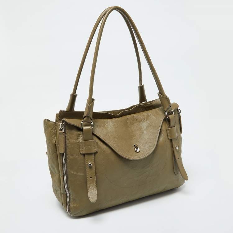 Pre Owned Furla Green Leather Top Zip Tote