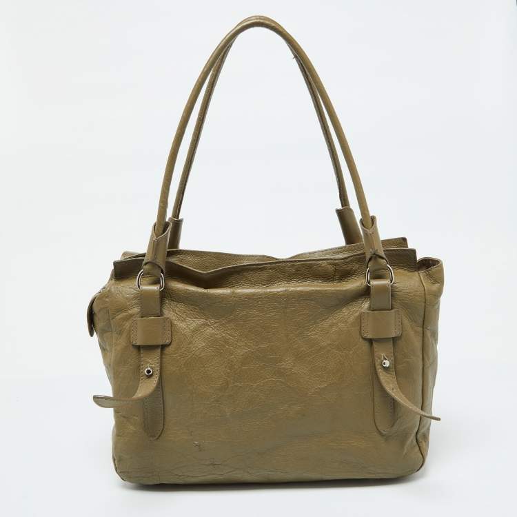 Pre Owned Furla Green Leather Top Zip Tote