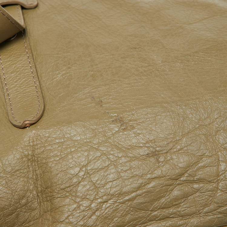 Pre Owned Furla Green Leather Top Zip Tote