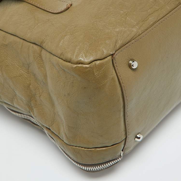 Pre Owned Furla Green Leather Top Zip Tote