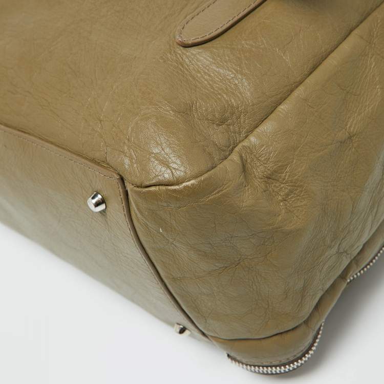 Pre Owned Furla Green Leather Top Zip Tote