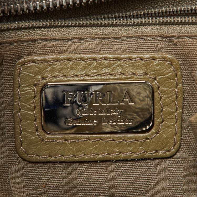 Pre Owned Furla Green Leather Top Zip Tote