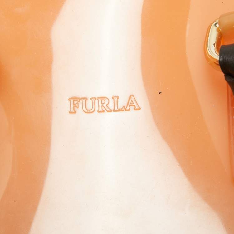 Pre Owned Furla Orange/Grey Rubber and Python Print Leather Medium Candy Satchel