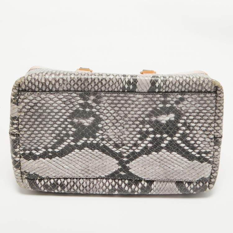 Pre Owned Furla Orange/Grey Rubber and Python Print Leather Medium Candy Satchel