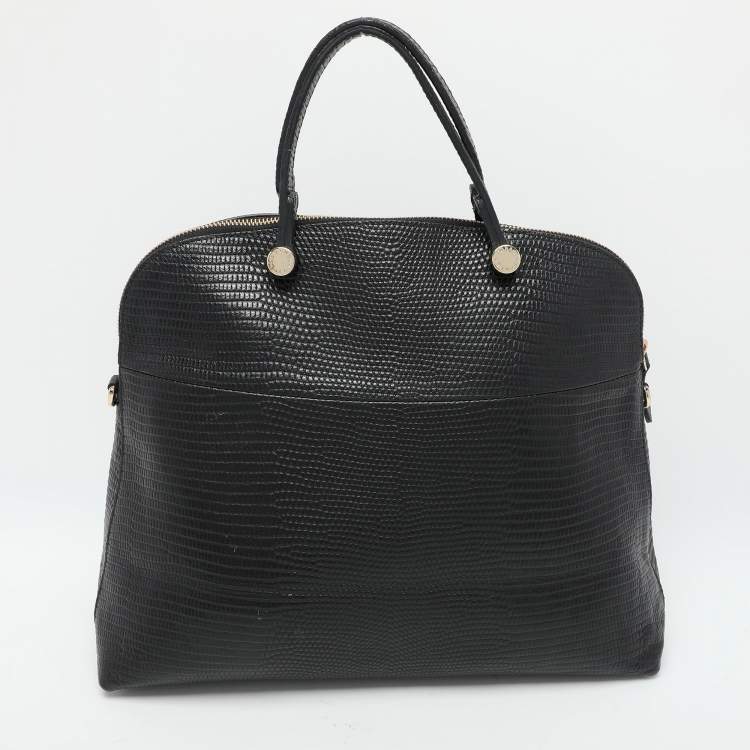 Pre Owned Furla Black Textured Leather Piper Dome Satchel