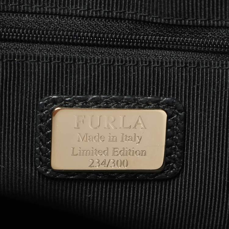 Pre Owned Furla Black Textured Leather Piper Dome Satchel
