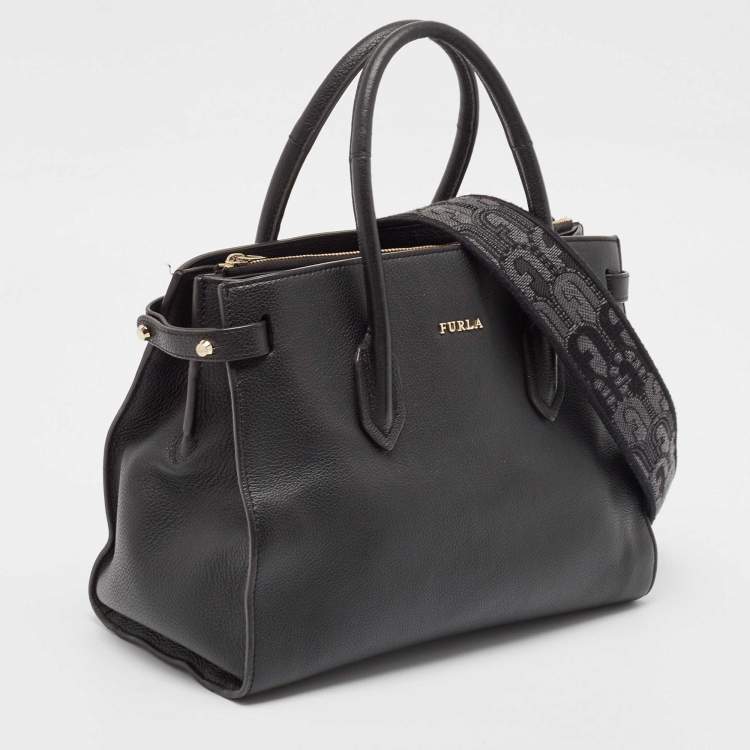 Pre Owned Furla Black Leather Pin S Tote