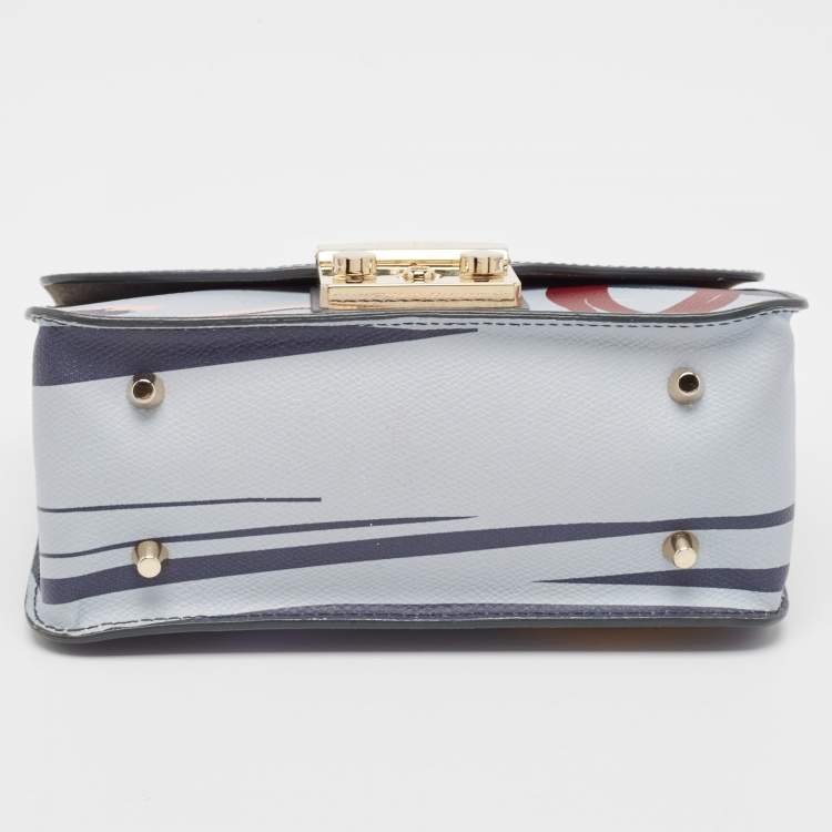 مملوكة مسبقًا Furla Dark Grey Printed Leather Metropolis Shoulder Bag