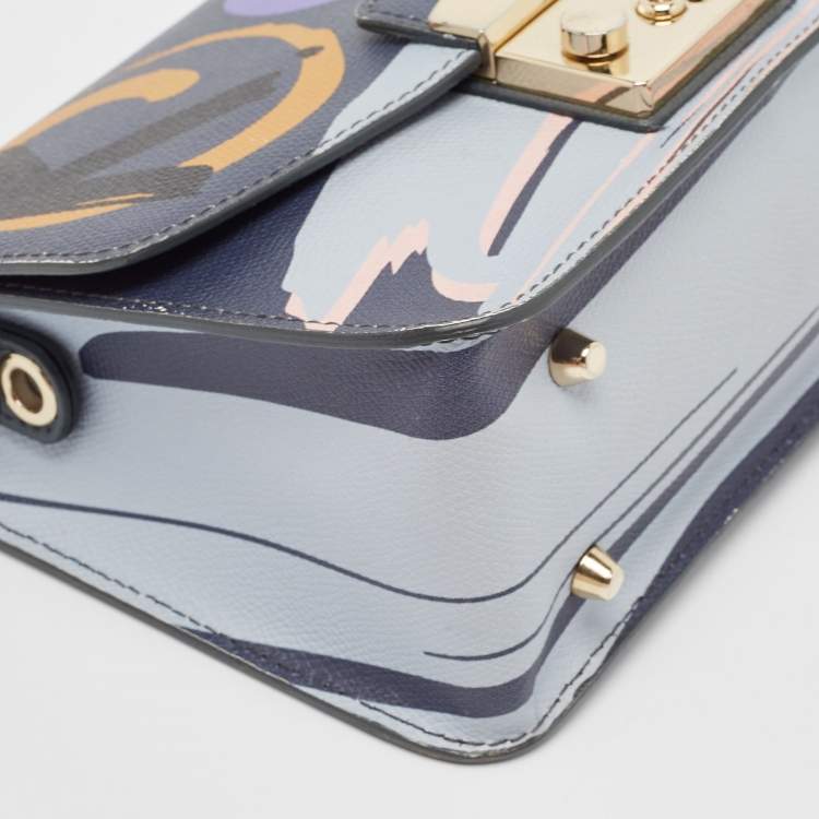 مملوكة مسبقًا Furla Dark Grey Printed Leather Metropolis Shoulder Bag