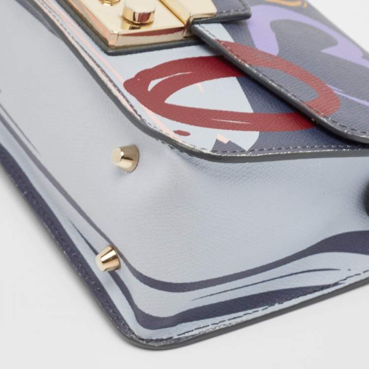 مملوكة مسبقًا Furla Dark Grey Printed Leather Metropolis Shoulder Bag