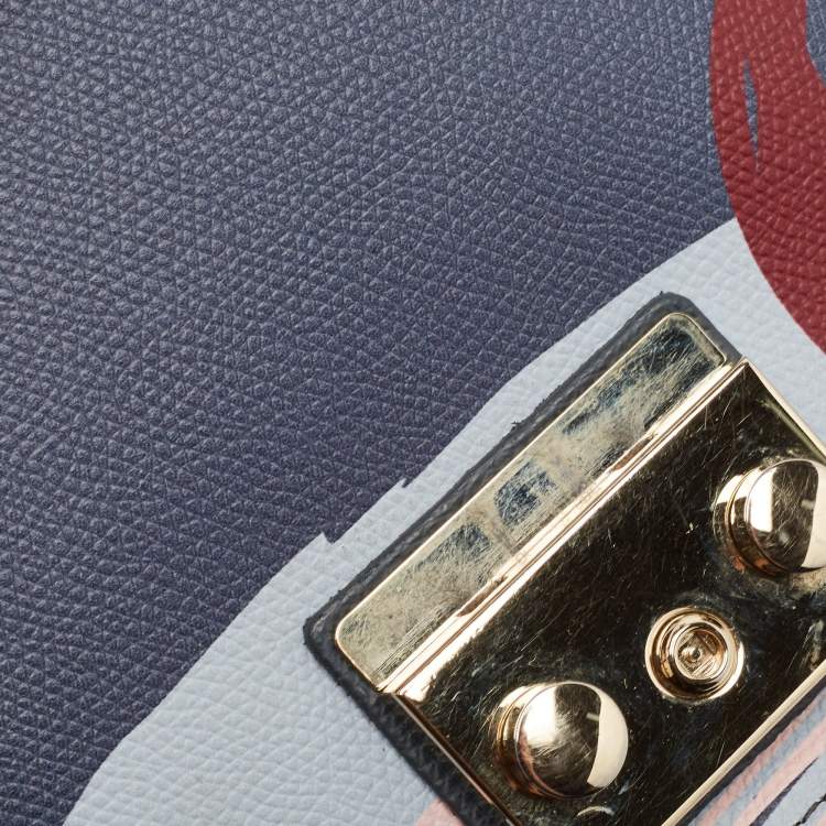 مملوكة مسبقًا Furla Dark Grey Printed Leather Metropolis Shoulder Bag