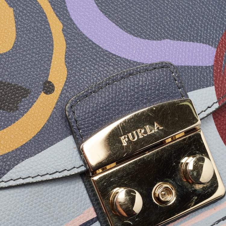 مملوكة مسبقًا Furla Dark Grey Printed Leather Metropolis Shoulder Bag