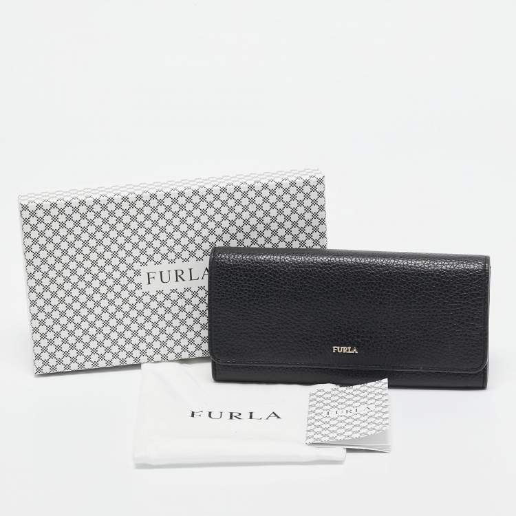 Pre Owned Furla Black Leather Logo Flap Continental Wallet