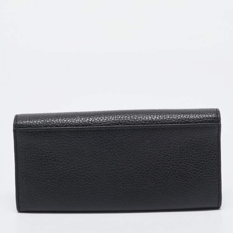 Pre Owned Furla Black Leather Logo Flap Continental Wallet