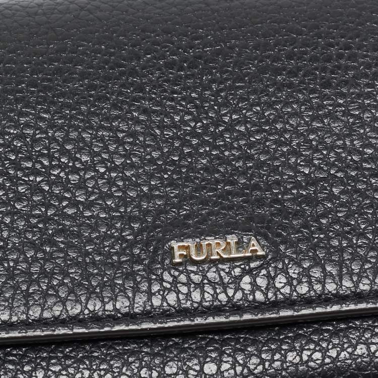 Pre Owned Furla Black Leather Logo Flap Continental Wallet