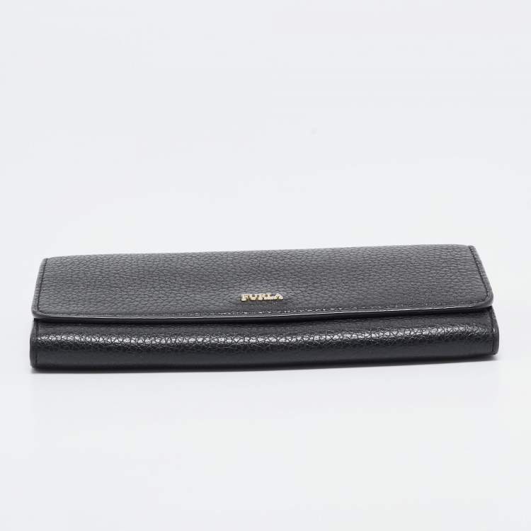 Pre Owned Furla Black Leather Logo Flap Continental Wallet