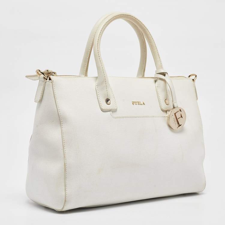 Pre Owned Furla White Leather Zip Tote