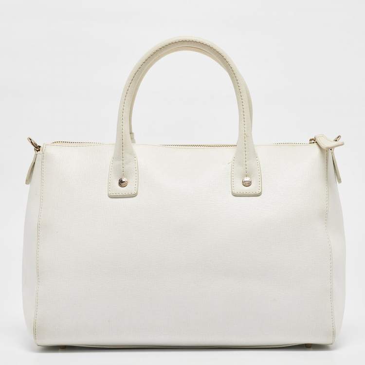Pre Owned Furla White Leather Zip Tote