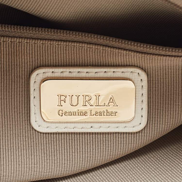 Pre Owned Furla White Leather Zip Tote