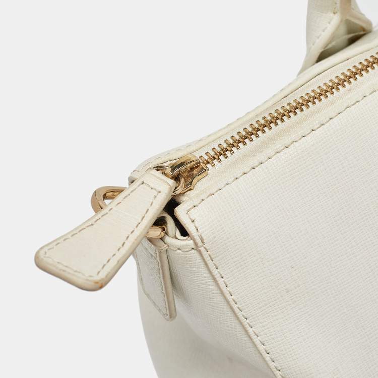 Pre Owned Furla White Leather Zip Tote