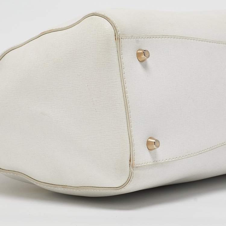 Pre Owned Furla White Leather Zip Tote