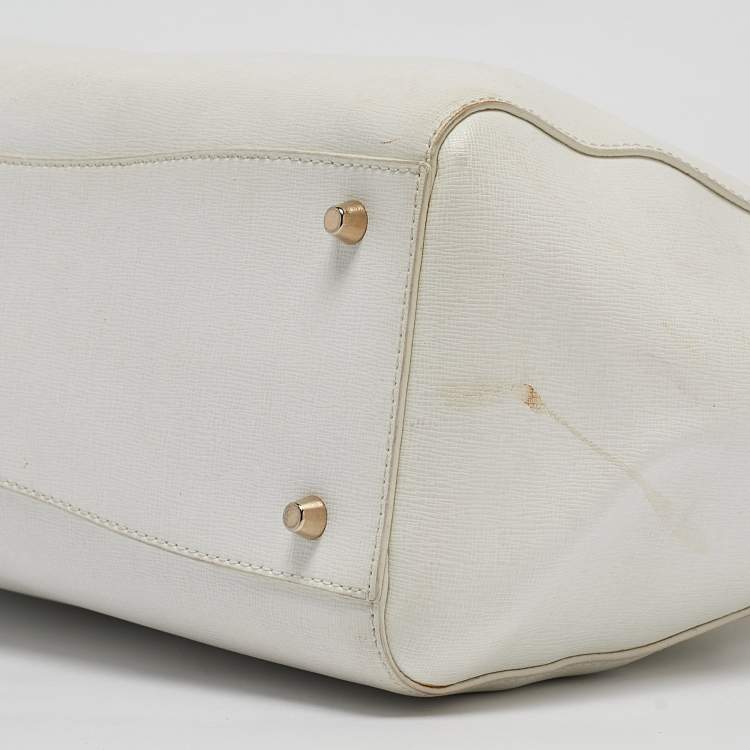 Pre Owned Furla White Leather Zip Tote