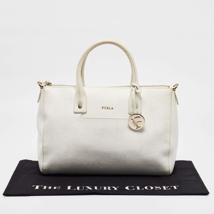 Pre Owned Furla White Leather Zip Tote