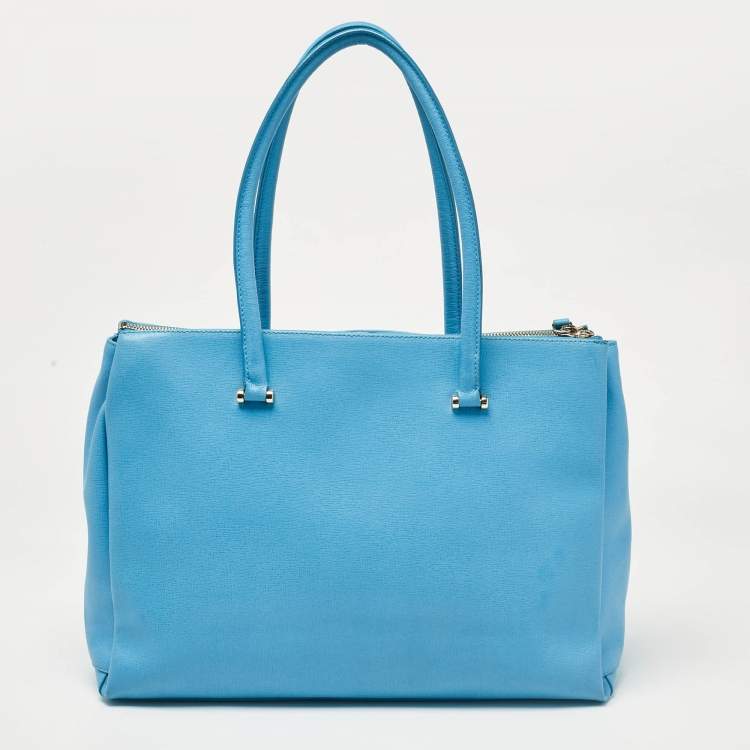 Pre Owned Furla Light Blue Leather Linda Tote