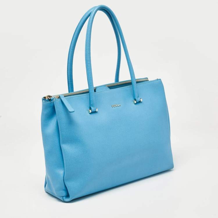 Pre Owned Furla Light Blue Leather Linda Tote