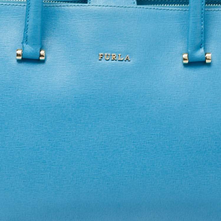 Pre Owned Furla Light Blue Leather Linda Tote