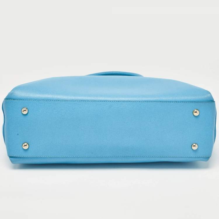 Pre Owned Furla Light Blue Leather Linda Tote