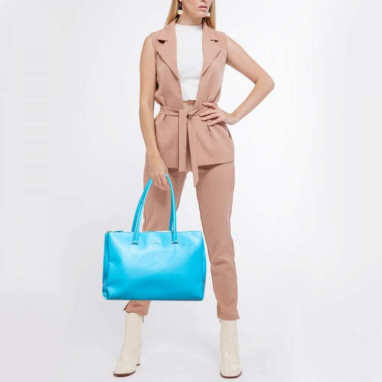 Pre Owned Furla Light Blue Leather Linda Tote