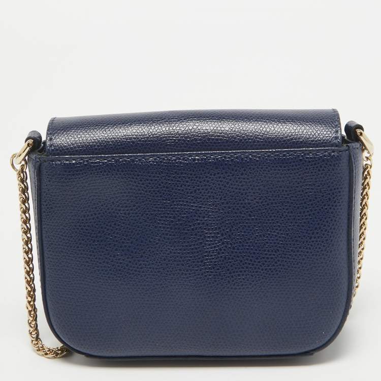 Pre Owned Furla Navy Blue Leather Mini Metropolis Chain Crossbody Bag
