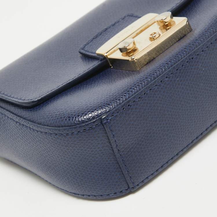Pre Owned Furla Navy Blue Leather Mini Metropolis Chain Crossbody Bag