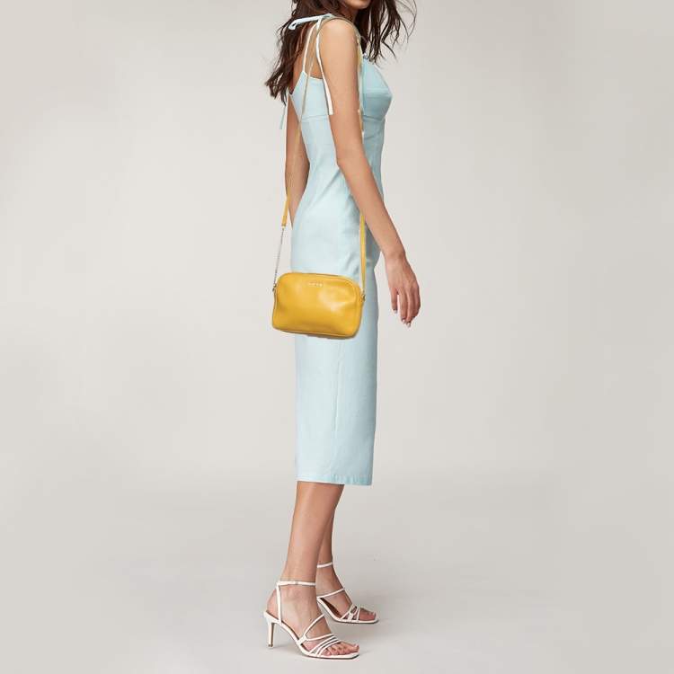Pre Owned Furla Yellow Leather Lilli Camera Crossbody Bag