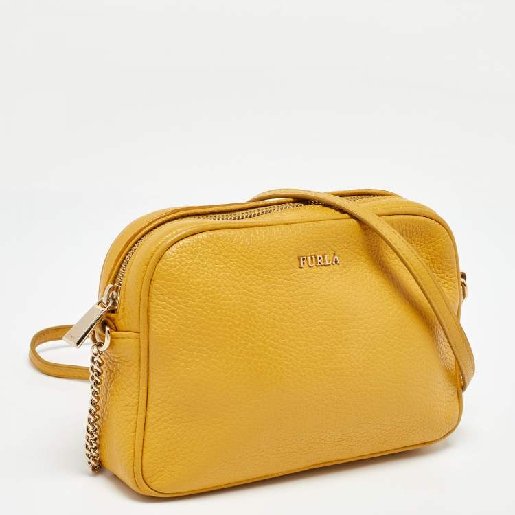 Pre Owned Furla Yellow Leather Lilli Camera Crossbody Bag