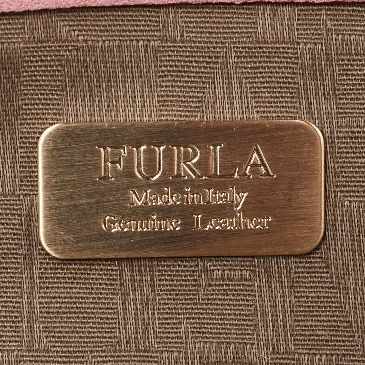 Pre Owned Furla Pink Woven Leather Turnlock Clutch