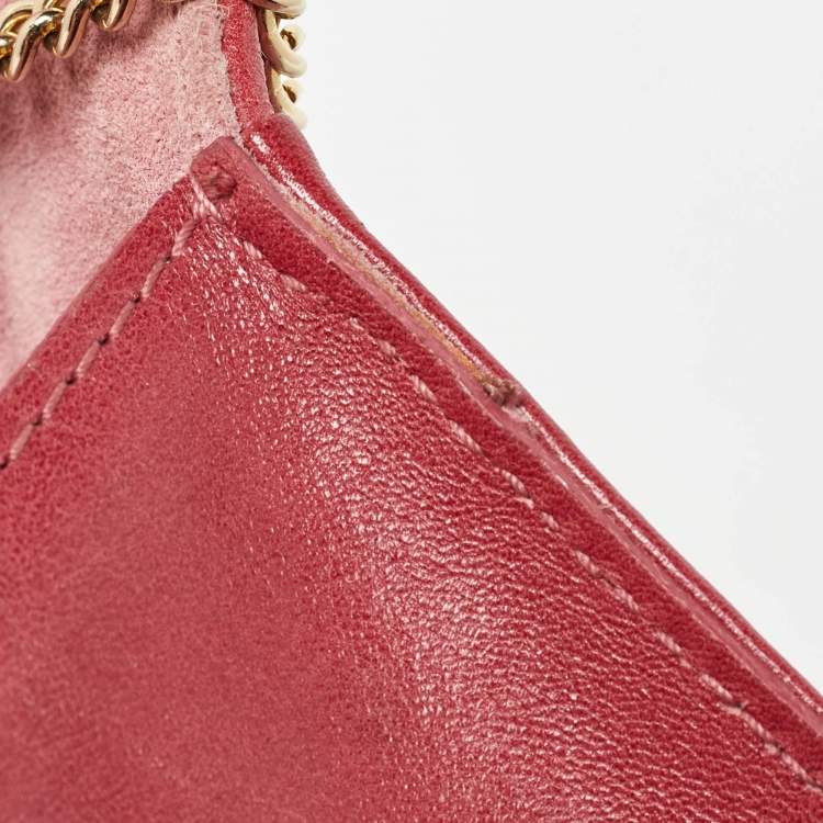 Pre Owned Furla Pink Woven Leather Turnlock Clutch