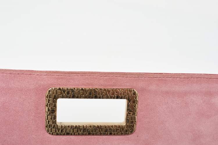 Pre Owned Furla Pink Woven Leather Turnlock Clutch
