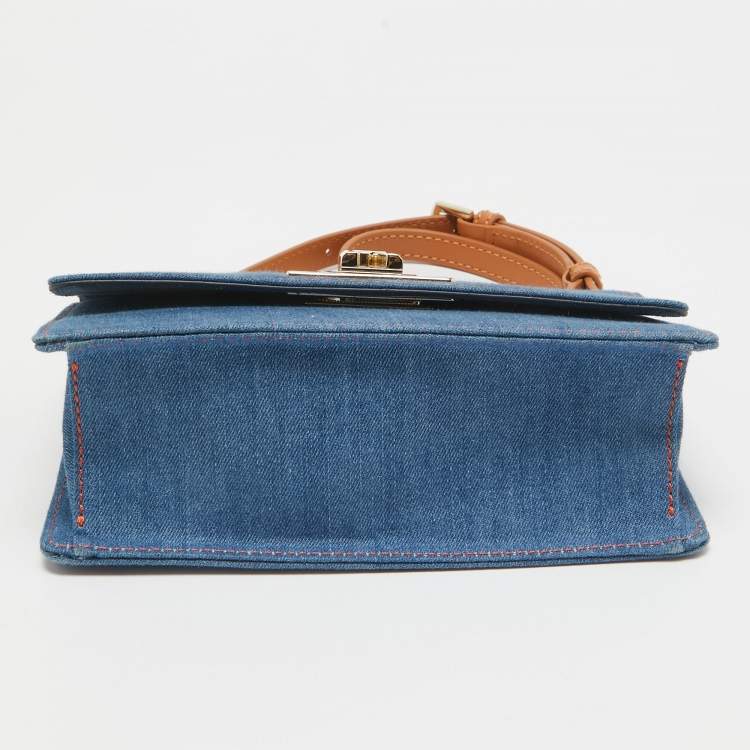 Pre Owned Furla Blue Denim Gerla Shoulder Bag