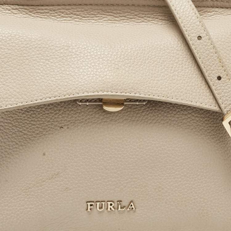 Pre Owned Furla Light Beige Leather Niki Top Handle Bag