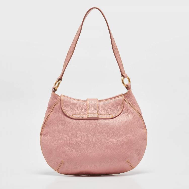 Pre Owned Furla Pink Leather Buckle Flap Hobo