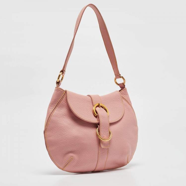 Pre Owned Furla Pink Leather Buckle Flap Hobo