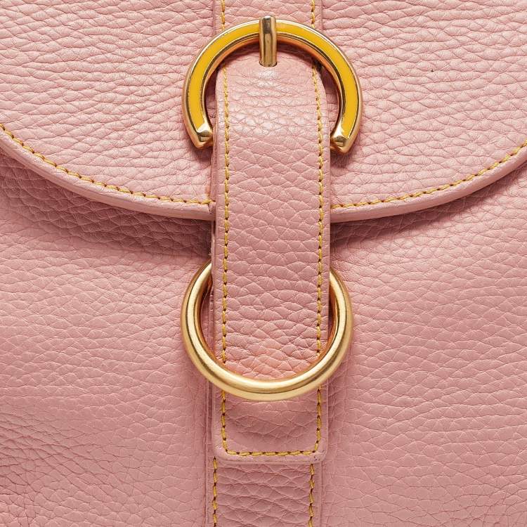 Pre Owned Furla Pink Leather Buckle Flap Hobo