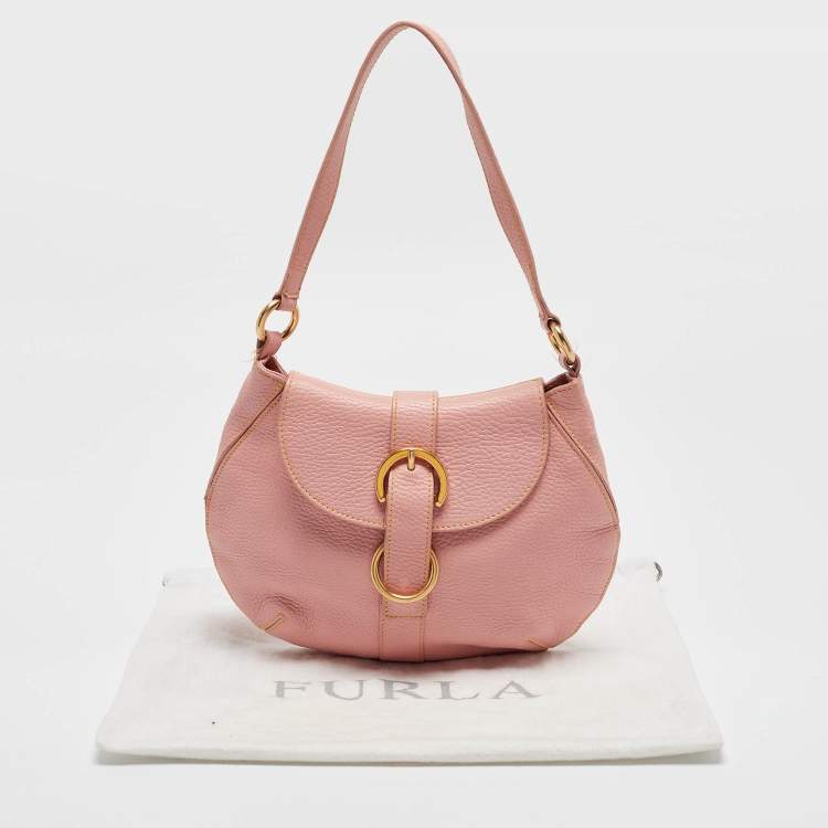 Pre Owned Furla Pink Leather Buckle Flap Hobo