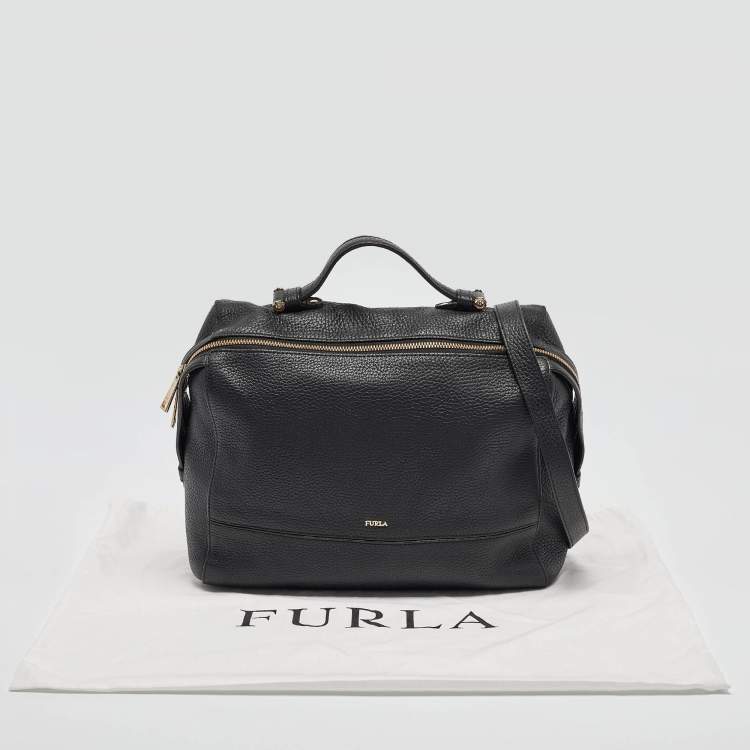 Pre Owned Furla Black Leather Top Zip Satchel