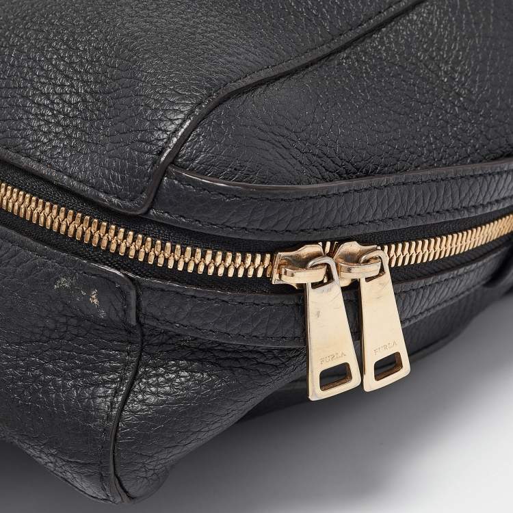 Pre Owned Furla Black Leather Top Zip Satchel